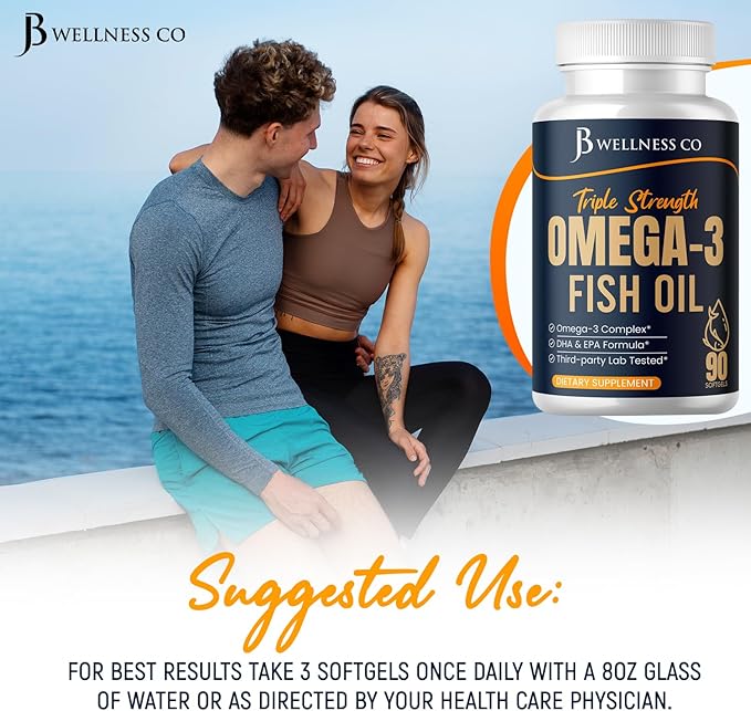 Triple Strength Omega 3 Fish Oil 3750 mg - EPA &amp DHA - Over 3000mg Omega-3 Fatty Acids - 1350mg EPA + 900mg DHA - Best Essential Fatty Acids Burpless Fish Oil - 270 Count