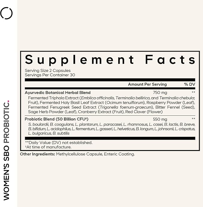 Codeage Women’s Probiotics Supplement - 50 Billion CFUs - SBO Probiotics &amp Prebiotics - Cranberries - Feminine Health - Fermented Botanical Blend Whole Food Supplement - Vegan Non-GMO - 60 Capsu