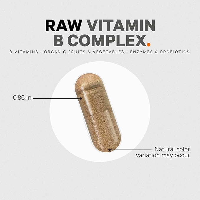 Codeage Raw Vitamin B-Complex Supplement - Essential B Vitamins with Probiotics Digestive Enzymes Fruits &amp Vegetables - 2-Month Supply - Methylfolate - Biotin - Vitamin B12 - Non-GMO - 60 Capsul