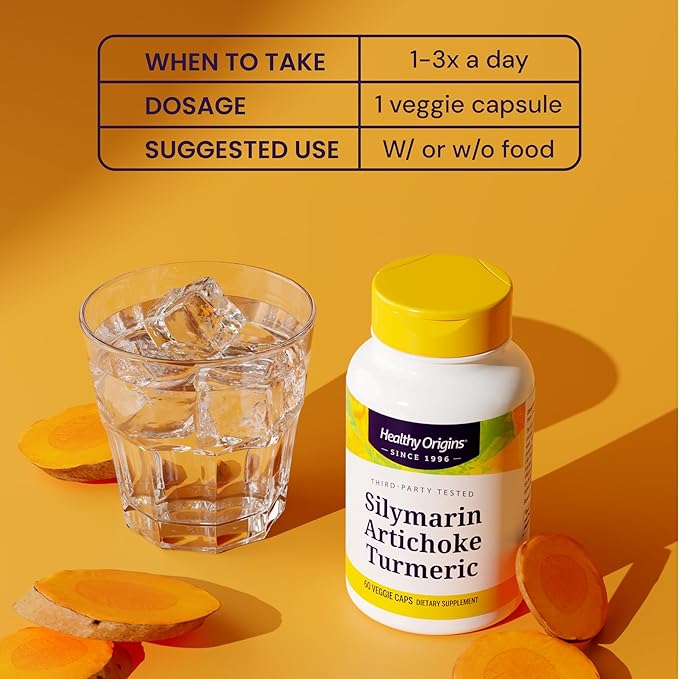 Healthy Origins Silymarin Artichoke Turmeric Liver Support – with Silymarin Phytosome Artichoke Extract &amp Curcumin – Supports Liver Health Antioxidant Protection &amp Digestion – 60 Capsules