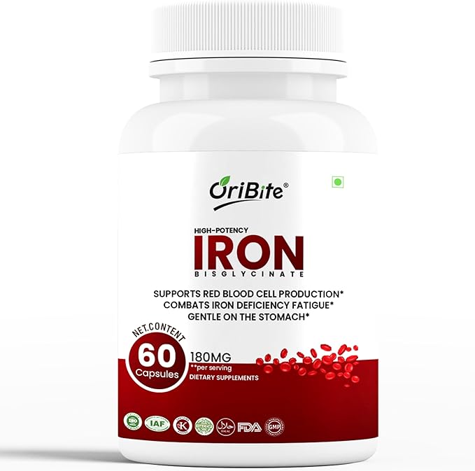 Iron Bisglycinate 180mg – High Potency Iron Supplement for Red Blood Cell Production Iron Deficiency &amp Energy Support – Gentle on Stomach Non-GMO Gluten Free 60 Veg Capsules
