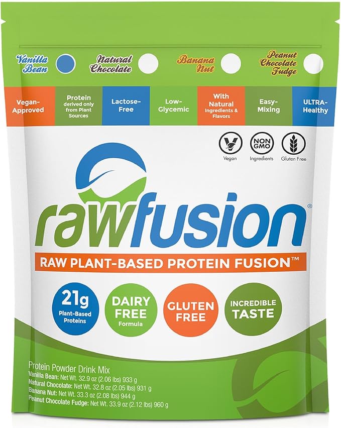 Rawfusion Vegan Protein Powder Vanilla Bean – 30 Servings 21g Plant-Based Protein Low Net Carbs Non-Dairy Gluten-Free Soy-Free Kosher Non-GMO 2.06lbs