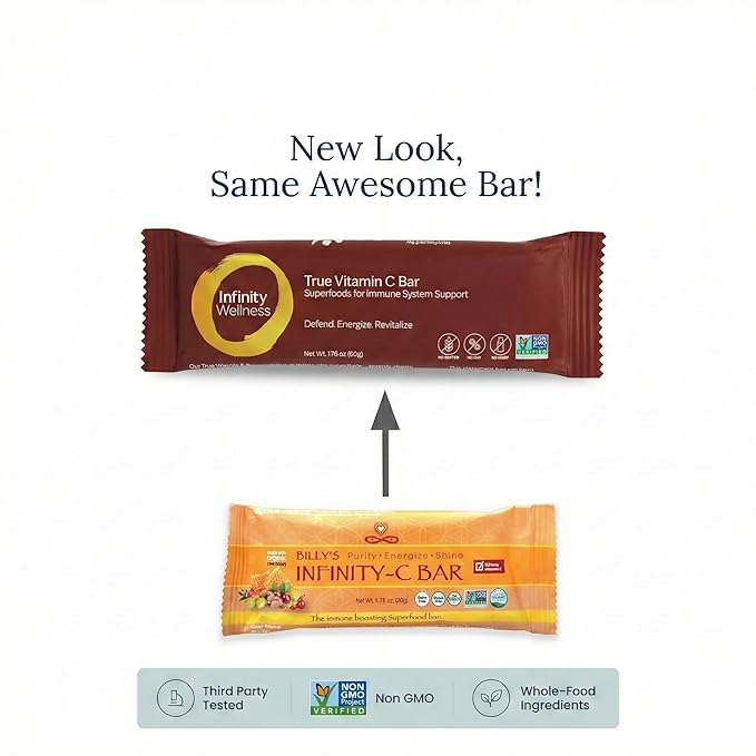 Infinity C Superfood Bars Healthy Energy Bars with 1125 mg of Whole Food Vitamin C Immune Boosting Plant Based Ingredients Camu Camu Acerola Amla Powder &amp Shilajit Raw Gluten Free Non GMO