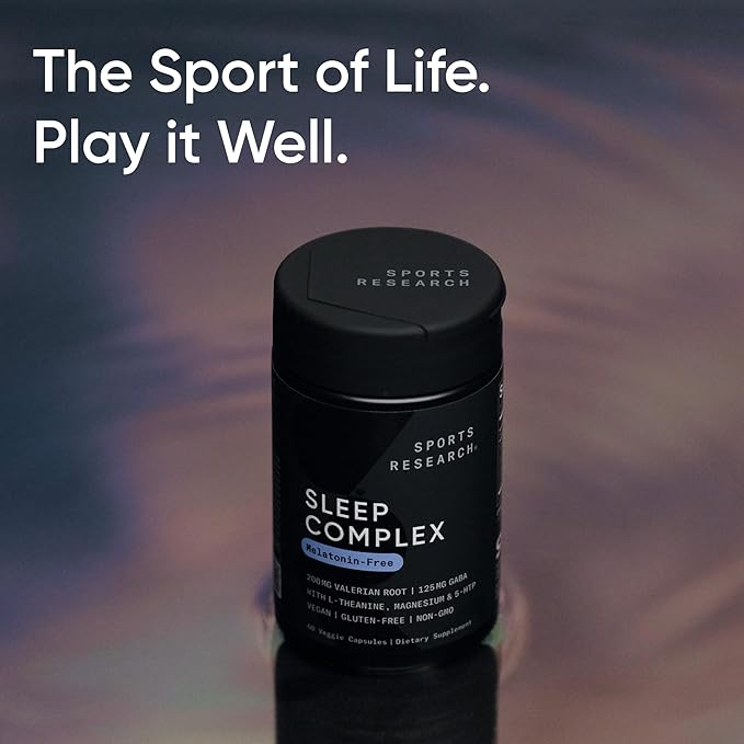 Sports Research® Sleep Complex- Melatonin-Free Vegan Capsules - with Valerian Root GABA L-Theanine Magnesium &amp 5-HTP - 30 Servings
