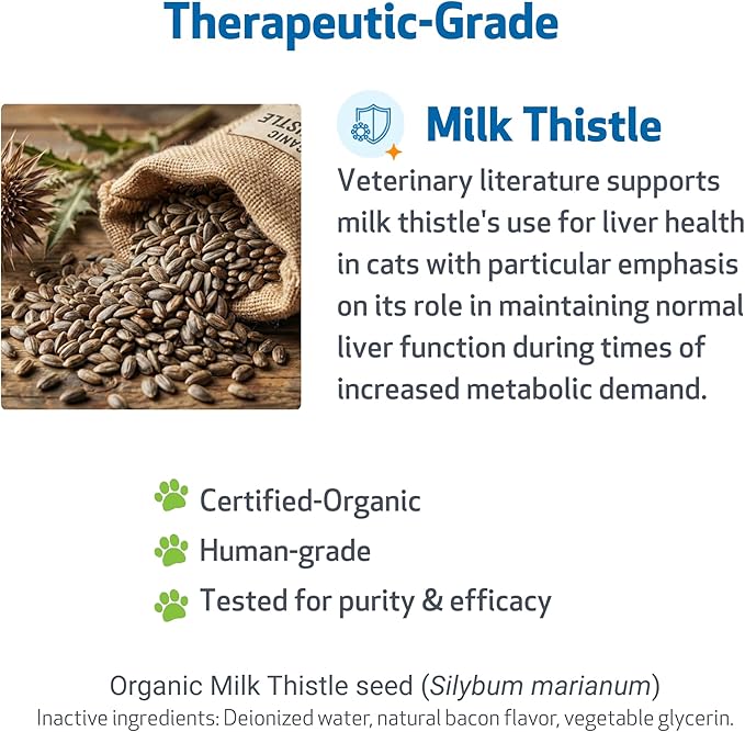 Pet Wellbeing Milk Thistle for Cats - Organic Herb Milk Thistle Liver Detox Support Antioxidants - NASC Certified &amp Vet-Formulated - 4 oz Liquid