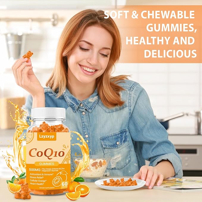 CoQ10 Oranges Gummies 500mg-3X Better Absorption Coenzyme Q10 Supplements - Plus Omega-3 Magnesium Vitamin B3 &amp Zinc for Heart Health Cellular Energy &amp Antioxidant Vegan Non-GMO 120 Ct (2