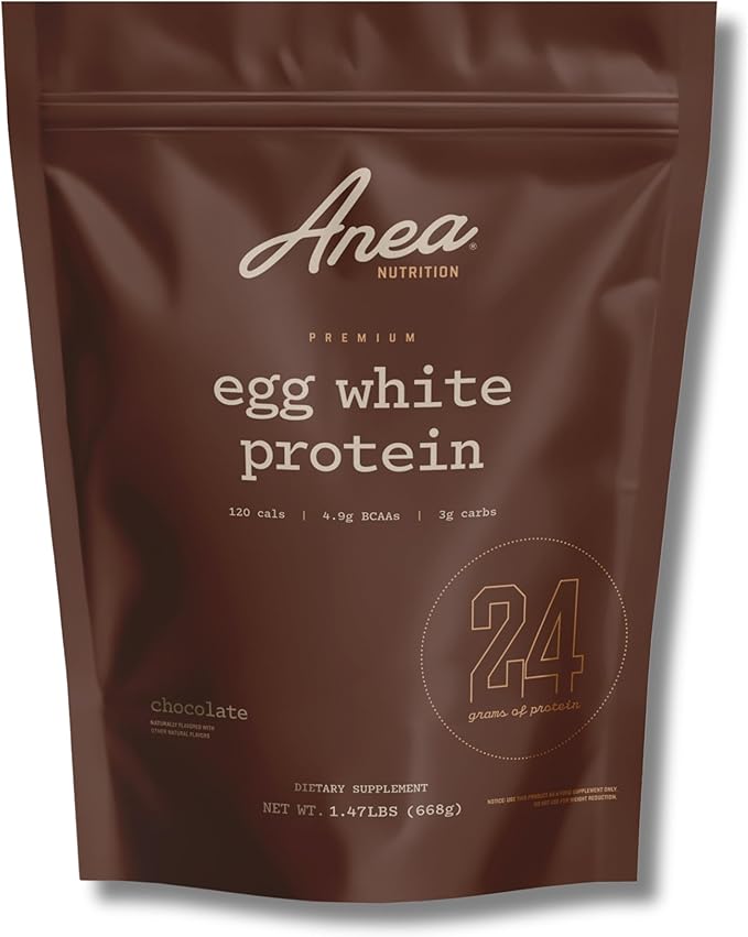 Anea Egg White Protein - Chocolate | 24g Protein | Fat-Free Cholesterol-Free | 4.9g BCAA | Complete Amino Acid Profile| Dairy-Free Gluten-Free Soy-Free | Chocolate Flavor | Made in GMP Facility