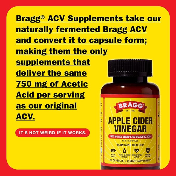Bragg Organic Apple Cider Vinegar Capsules with Vitamin D and Zinc - (2 Pack) 90 Count - Supports Immune System