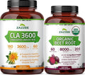 Zazzee Active Lifestyle Support Bundle | Organic Beet Root Capsules &amp High Strength Conjugated Linoleic Acid Softgels | Non-GMO &amp ISO Lab Tested (60 Servings Each)