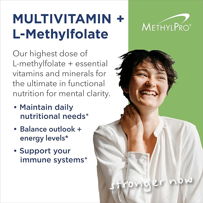 MethylPro Multivitamin + L-Methylfolate 15 mg - Supports a Healthy Mindset - Vitamins A C D3 E &amp More - Active Folate for Methylation Support &amp Biochemical Reactions - 30 Servings - 30 Caps
