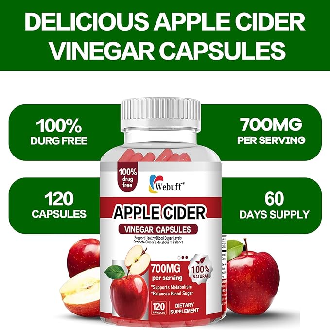 Apple Cider Vinegar Capsules 700mg — 120 Count | Extra Strength ACV with The Mother | Supports Weight Management Digestion Metabolism &amp Immune | Vegan Non-GMO Gluten-Free (Pack of 2)