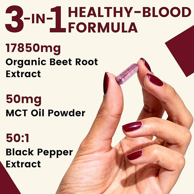 Beet Root Capsules with Organic Beetroot Extract Beets Supplement to Support Circulation &amp Blood Flow Nitric Oxide &amp Heart Health Antioxidant Formula