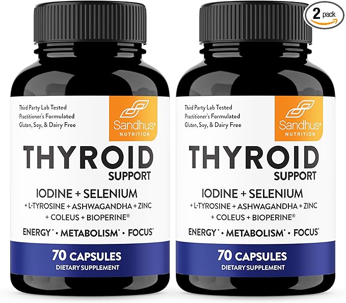 Sandhu's Thyroid Support with Selenium Zinc Iodine L Tyrosine Ashwagandha | Pure Health Supplement for Women &amp Men | 70 Count (Pack of 2) 70 Days Supply