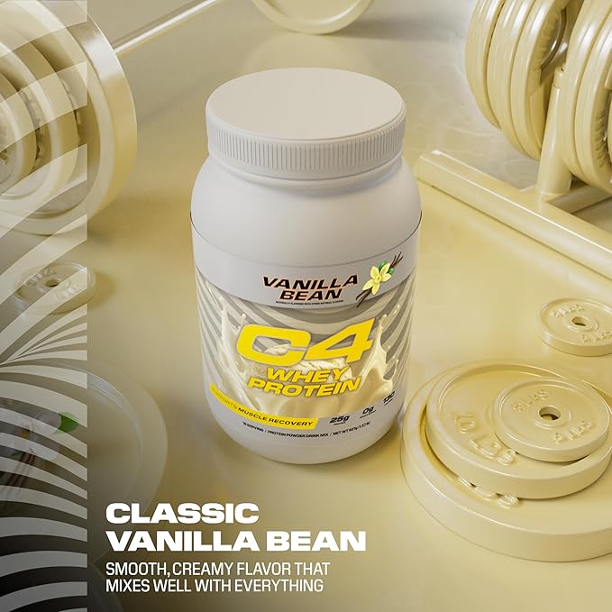 Cellucor C4 Whey Protein Powder Vanilla Bean - 25g Protein 0g Added Sugar 130 Calories Per Serving Supports Muscle Recovery 66 Servings Premium Whey for Post-Workout
