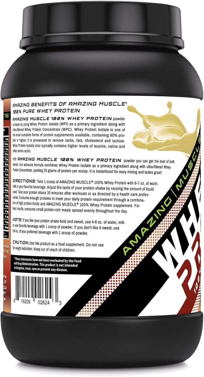 Amazing Muscle Whey Protein Isolate &amp Concentrate Powder | 25 G Protein per Serving | Non-GMO | Gluten-Free (2 LB Hazelnut)