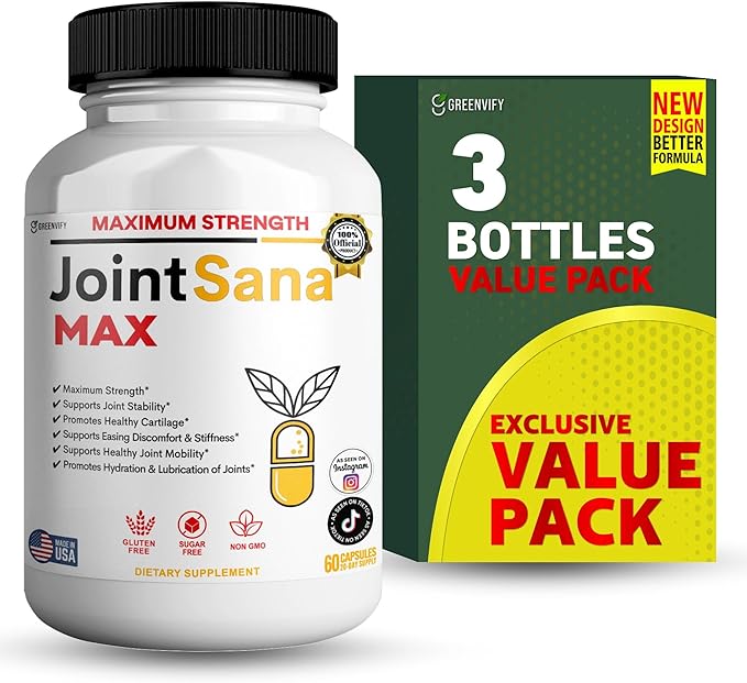 JointSana Max Maximum Strength Joint Support Supplement 60 Capsules with Glucosamine Chondroitin Turmeric Non-GMO Gluten Free (3)