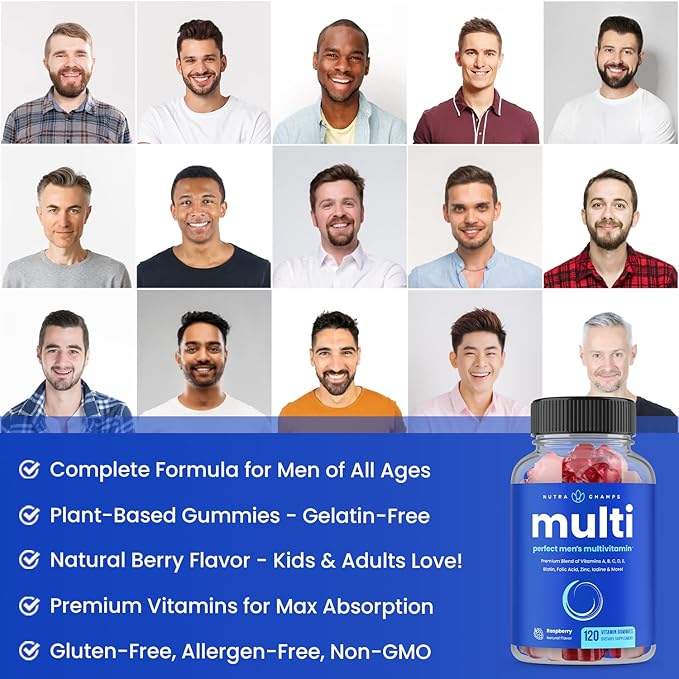 NutraChamps Multivitamin for Men 240 Count Vitamins A B C D E Biotin Zinc Mens Gummy Multivitamins Supplement Chewable Daily Multi Gummy Vitamins for Men (Pack of 2)