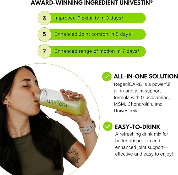 Holiday Gift Set Joint Support with Univestin® Glucosamine Chondroitin &amp MSM — Bottle &amp Frother Included Green Apple Flavor 30 Servings