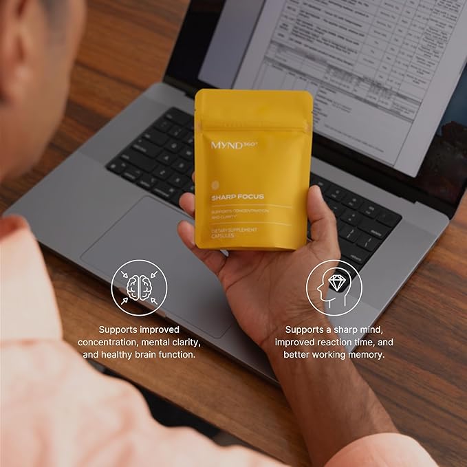 Nu Skin MYND360 Sharp Focus | 60 Capsules | Vitamin B12 &amp Vitamin B6 for Memory Focus and Clarity | Caffeine Infused Brain Health Supplement | Safe Daily Vitamin B Support for Boosted Concentrat
