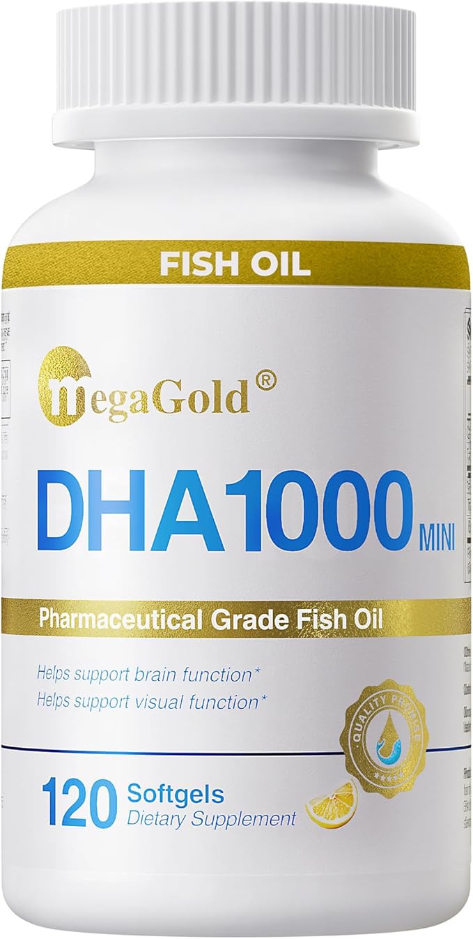 DHA 1000 Fish Oil Omega 3 Supplement - High DHA &amp 1000mg of Omega-3 Fatty Acids Burpless Fish Oil Capsules for Men and Women Supports Brain and Eye Health* - 120 Count Mini Softgels