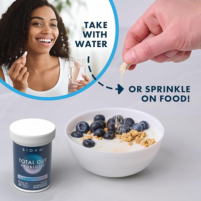 BIOHM Total Probiotic 30 Billion CFU Daily Probiotics for Women &amp Men (30 Count) Helps Reduce Occasional Gas &amp Bloating Supports Digestion &amp Total Gut Health Non-GMO Vegan