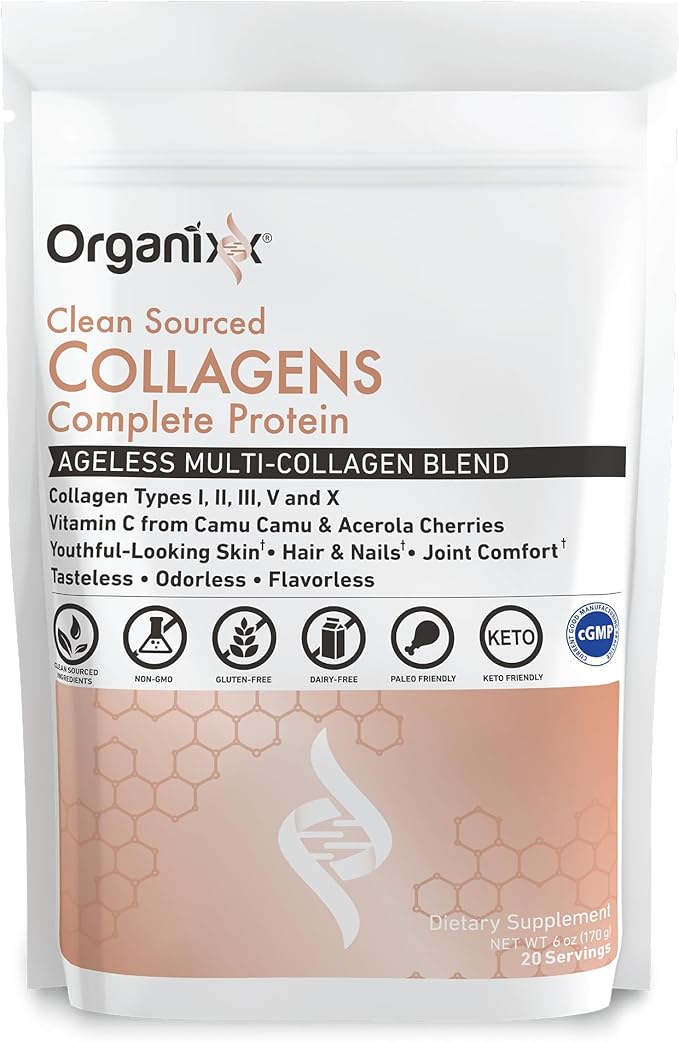 Organixx Clean Sourced Collagens (20 Servings) &amp OrganiGreens (30 Servings) Bundle Daily Super Greens &amp Protein w/Vitamin C &amp Zinc Supports Digestion Skin Hair Nails &amp Joint Healt