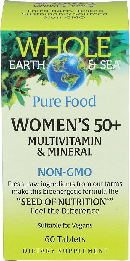 Natural Factors Whole Earth &amp Sea Women's 50+ Multivitamin &amp Mineral - Daily Multivitamin with Calcium Selenium &amp More - Supports Bone &amp Brain Health - 60 Tablets (30 Servings)