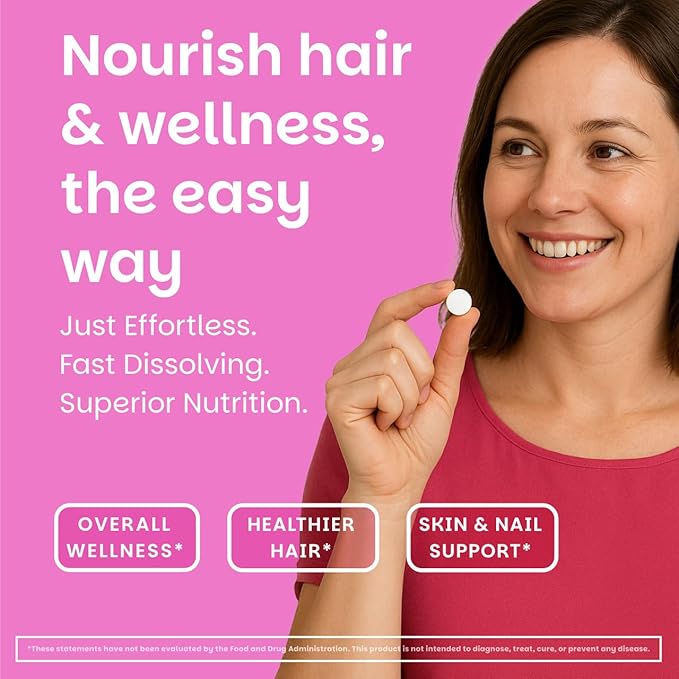 EZ Melts Women's Multi + Hair Growth - Daily Multivitamin for Women - Supports Healthy Energy Levels &amp Reduced Hair Shedding - Non-GMO &amp Vegan - Peach - 60 Dissolvable Tablets (30 Servings)