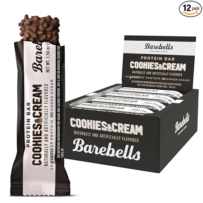 Barebells Protein Bars Cookies &amp Cream - 12 Count 20g High Protein Treats - Chocolate Nutrition Bar with 1g Total Sugars - On-The-Go Breakfast or Post-Workout Snack