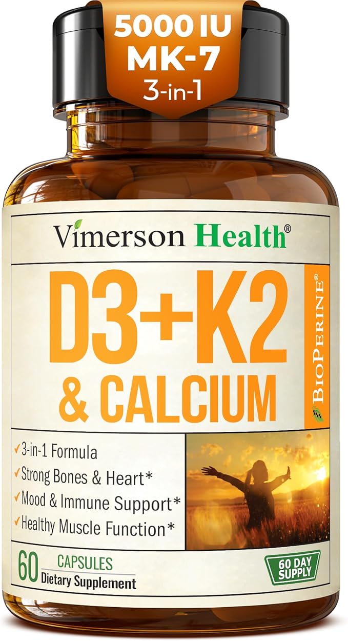 Vitamin D3 K2 Supplement – All-in-1 Support for Immune Bone &amp Heart Health with Vitamin D + Vitamin K (as MK7) – K2 D3 (5000 IU) Vitamin Supplement with Black Pepper for Max Absorption 60 Capsul