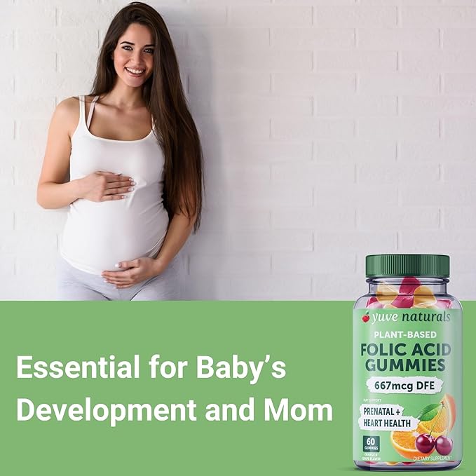 Yuve Prenatal Gummies for Women – Folic Acid 667 mcg DFE – Pregnancy Vitamins Gummies – Hormonal Support &amp Folate Acid – Vegan &amp Natural – 60 ct