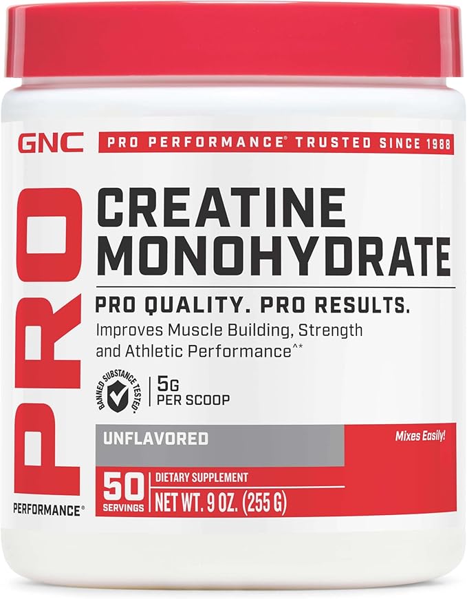 GNC Pro Performance Creatine Monohydrate Powder for Women &amp Men 5g Creatine Per Serving Muscle Building Energy Production Endurance Performance 50 Servings