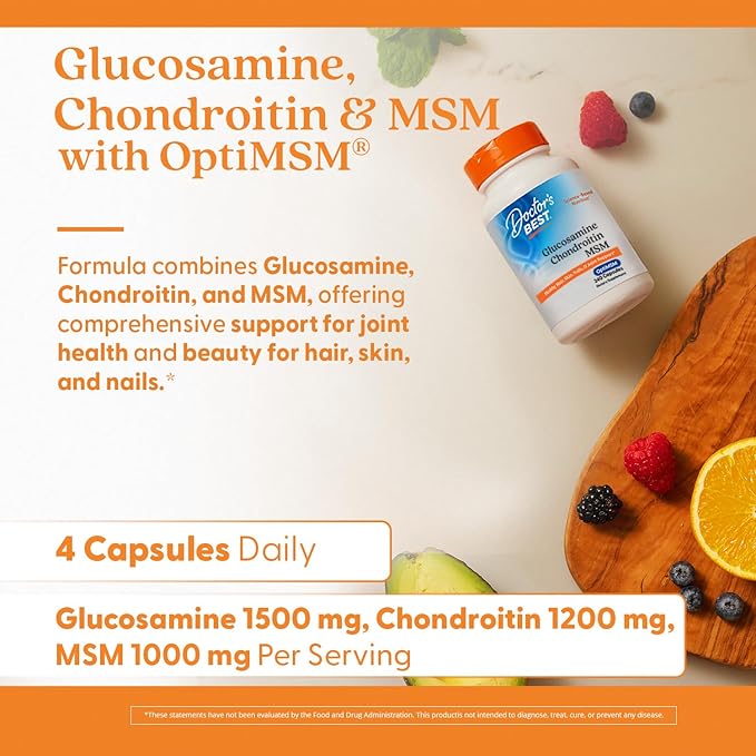 Doctor's BEST Glucosamine Chondroitin MSM - Joint Health Support Supplement for Women &amp Men Nutritional Support for Joint Strength Hair Skin &amp Nails Gluten Free Non GMO - 240 Capsules