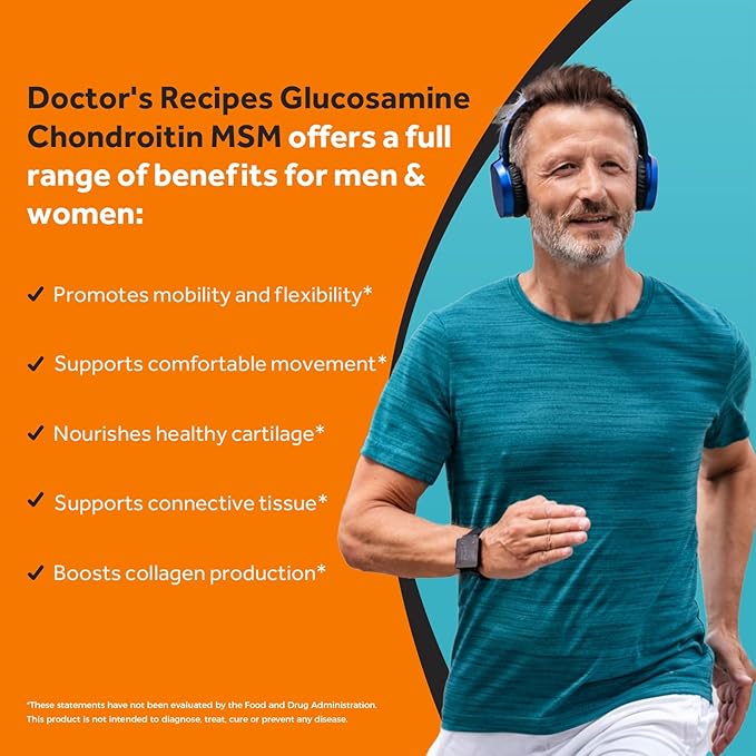 Doctor's Recipes Glucosamine Chondroitin MSM Turmeric Quercetin Movement Support Supplement for Men &amp Women with Black Pepper for High Absorption Mobility &amp Flexibility No Shellfish 240 T