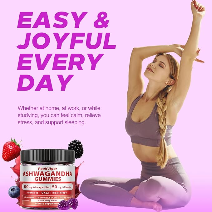 3000mg Organic Ashwagandha Gummies 5-IN-1 Ashwagandha Supplements Anxiety Gummies with Vitamin B6 &amp L-Theanine &amp GABA &amp Black Pepper Ashwagandha for Women &amp Men - Calming &amp Rela