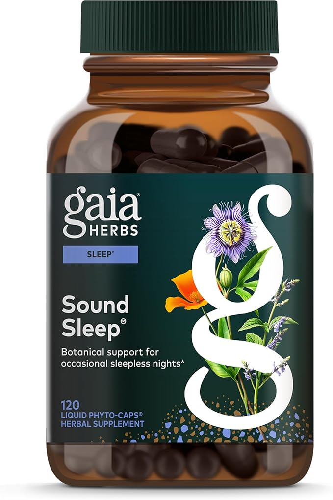 Gaia Herbs Sound Sleep - Sleep Support Supplement - Herbal Plant-Powered Support for Calm &amp Relaxation* - Valerian Root Passionflower &amp More - 120 Vegan Liquid Phyto-Capsules (40 Servings)