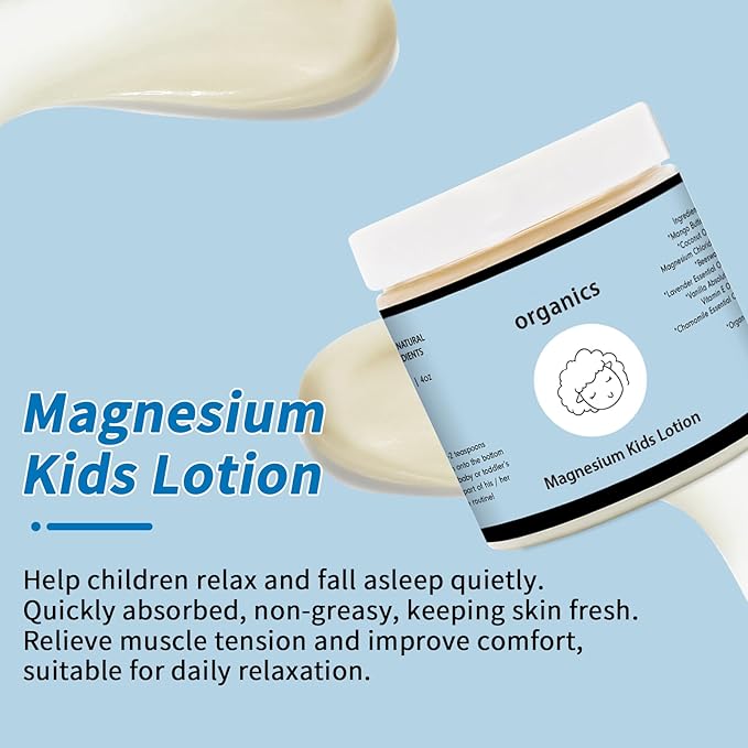 Organics Magnesium Lotion for KidsTopical Magnesium CreamHelps Kids Stay Calm at Bedtime and During The NightMagnesium Lotion Without Melatonin (Pack of 1)