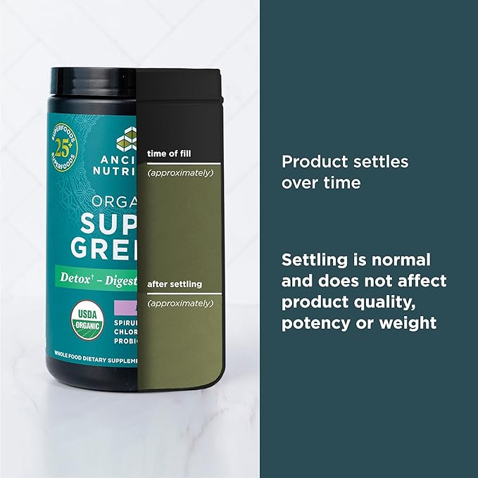Ancient Nutrition SuperGreens Powder with Probiotics Organic Watermelon Flavor Greens Made from Real Fruits Vegetables and Herbs for Digestive and Energy Support 25 Servings 8.82oz