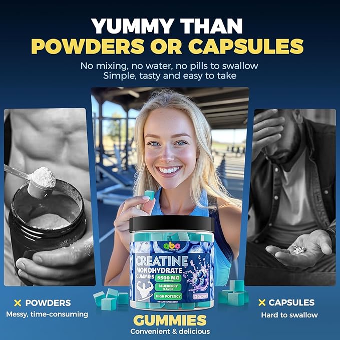 Creatine Monohydrate Gummies 5500mg for Men and Women120 Count Chewable Creatine Monohydrate Gummies for Muscle SupportEnergy Refresh Supplement Blueberry Flavored