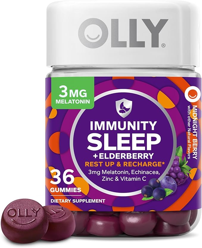 OLLY Sleep Immunity Melatonin Gummy Vitamin C Zinc Echinacea Berry 36 Count and Undeniable Beauty Gummy Hair Skin Nails Biotin Vitamin C Keratin Grapefruit 60 Count