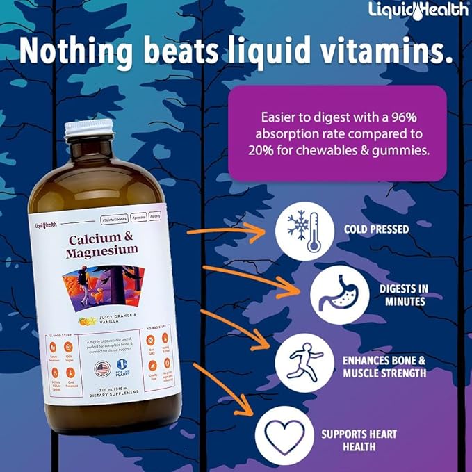 LIQUIDHEALTH Muscles Bones &amp Joints Liquid Vitamin Bundle with Daily Multi Mineral Optimum Joint Liquid Glucosamine and Calcium &amp Magnesium Supplements - Bone &amp Joint Health Energy Ve