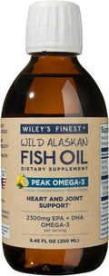 Wiley's Finest Wild Alaskan Fish Oil Peak Omega-3 Liquid Supplement - 2300mg EPA and DHA Omega-3s - Lemon Flavor - 8.45 Oz (50 Servings)