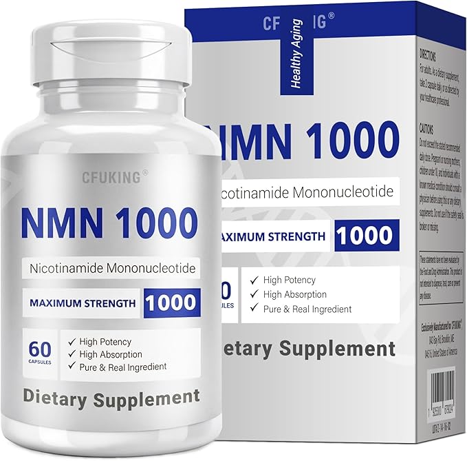 NMN 1000mg Per Serving Maximum Strength - 99% Pure NMN (Nicotinamide Mononucleotide) for NAD Cell Immune Energy Anti-Aging &amp Longevity Stabilized NMN Supplements 1000mg - 60 Veggie Capsules