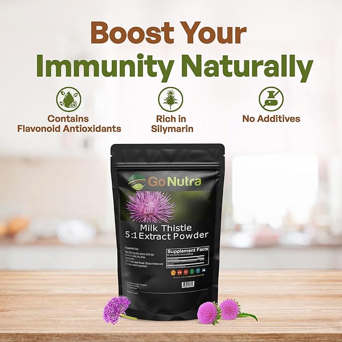 Go Nutra Milk Thistle Powder 1 lb. | Milk Thistle Extract 10:1 Strength Silymarin | Silybum Marianum Herbal Supplement Non-GMO