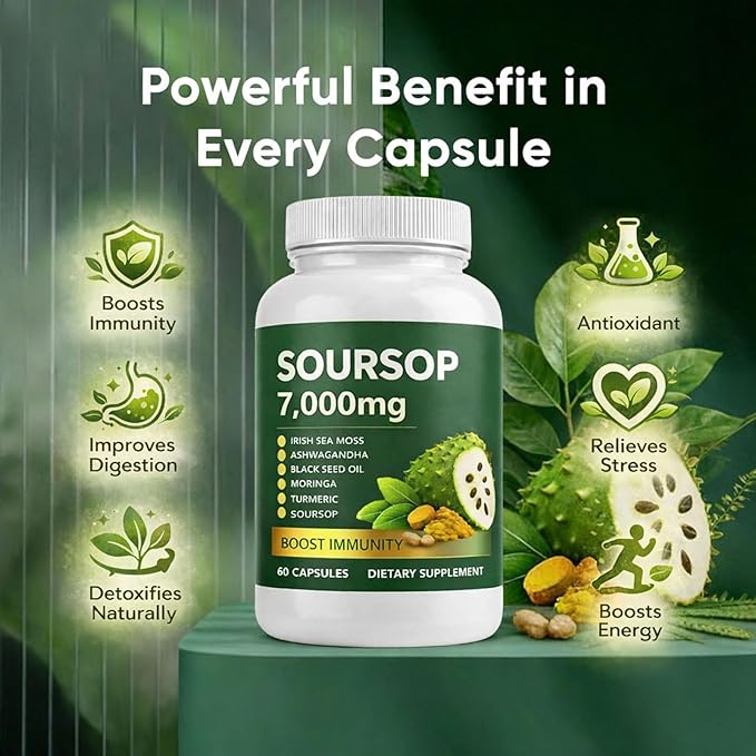 Soursop Bitterness Extract Soursop Bitters Liquid Drops Soursop Capsules with Sea Moss Moringa Turmeric Oil Black Seed Oil Oregano for Overall Health Joint Support (2)