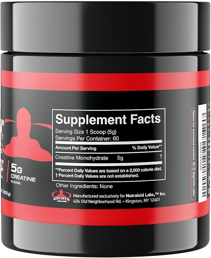 Goliath Labs Pure Creatine Monohydrate Powder - 300g Unflavored Micronized Creatine for Strength Power Muscle Support &amp Endurance - 60 Servings - Fitness Supplement for Men &amp Women