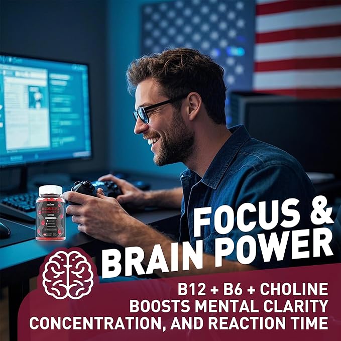 Brain &amp Mood Support Gummies Super Vitamin B Complex for Men &amp Women All B Vitamin B1 B2 B3 B5 B6 B7 Folate MethyB12 with PABA Inositol Choline Supports MTHFR Gene &amp Energy Vegan 12