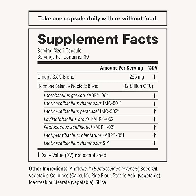 Daily Nouri Hormone Balance Probiotics for Women | Hormone Balance for Women | PMS Hormonal Acne &amp Bloating Support | 7 Clinically Studied Strains + Omega | 60-Day Supply