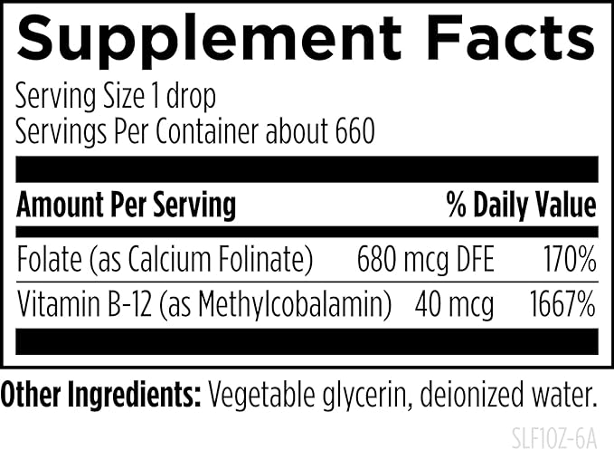 Designs for Health B12 + Folate Drops - Super Liquid Folate with Vitamin B12 as Methylcobalamin - 400mcg Folate + 40mcg Methyl B12 per Drop Non-GMO + Vegetarian (660 Servings / 1 Fl Oz)