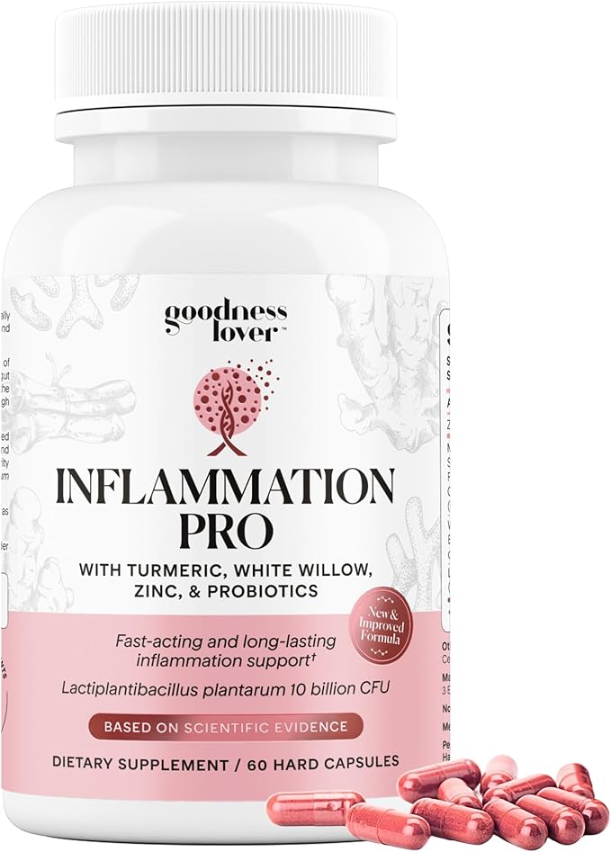Goodness Lover Inflammation Pro with 10 Billion CFU for Digestive Support Curcumin White Willow bark Extract Zero fillers Vegan 30 Servings